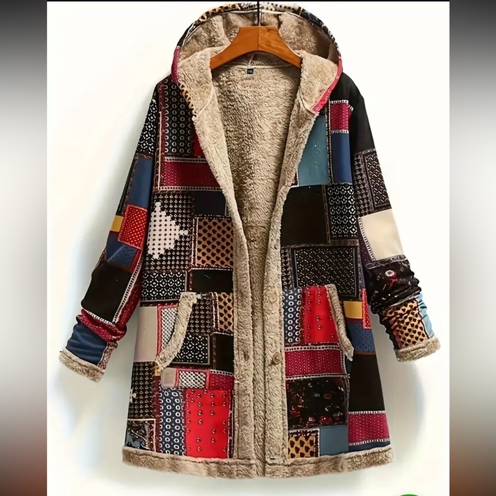 Adorable Patchwork Hooded Jacket Size Medium - image 1